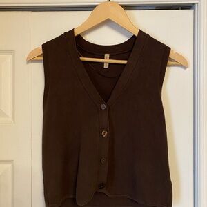 Brown Sleeveless Button-Up Knit Tank Top